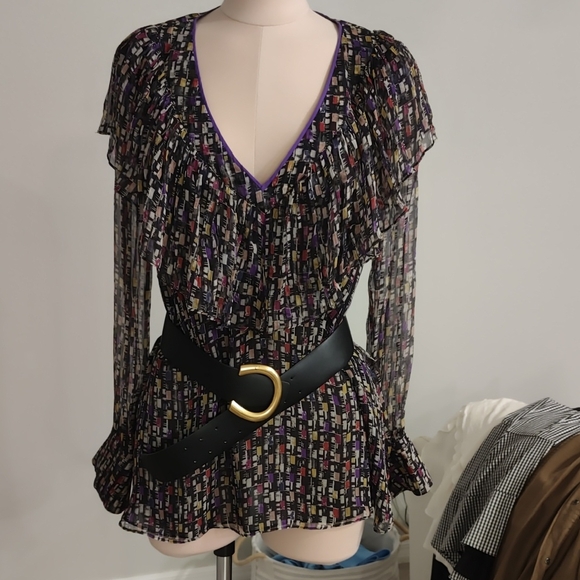 Catherine Malandrino Tops - Catherine Malandrino Multicolor V-Neck Blouse without Belt